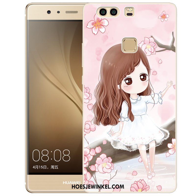 Huawei P9 Hoesje Roze Zacht Geschilderd, Huawei P9 Hoesje Spotprent Mobiele Telefoon