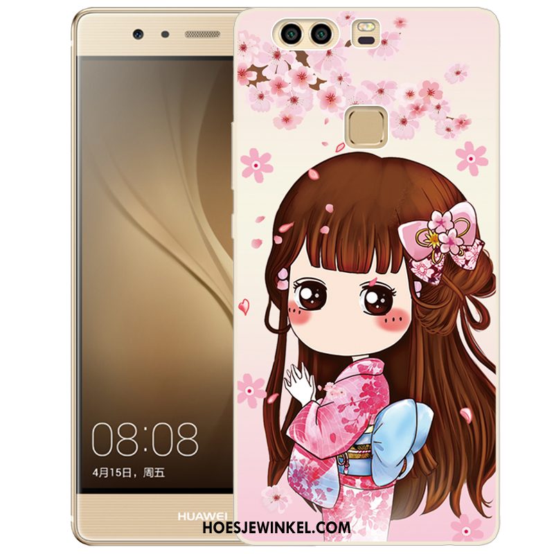Huawei P9 Hoesje Roze Zacht Geschilderd, Huawei P9 Hoesje Spotprent Mobiele Telefoon