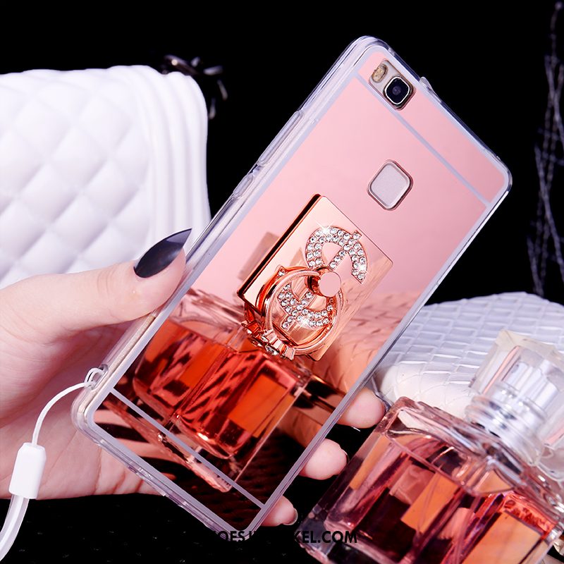 Huawei P9 Lite Hoesje Roze Zacht Met Strass, Huawei P9 Lite Hoesje Spiegel Ring