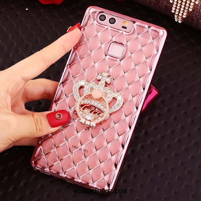 Huawei P9 Plus Hoesje Ring Leren Etui Zacht, Huawei P9 Plus Hoesje Mobiele Telefoon Roze