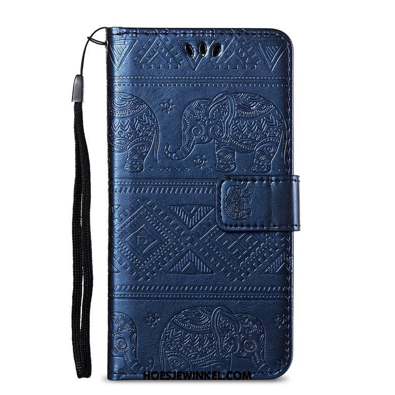 Huawei Y5 2019 Hoesje Leren Etui Mobiele Telefoon Bescherming, Huawei Y5 2019 Hoesje Blauw Hoes