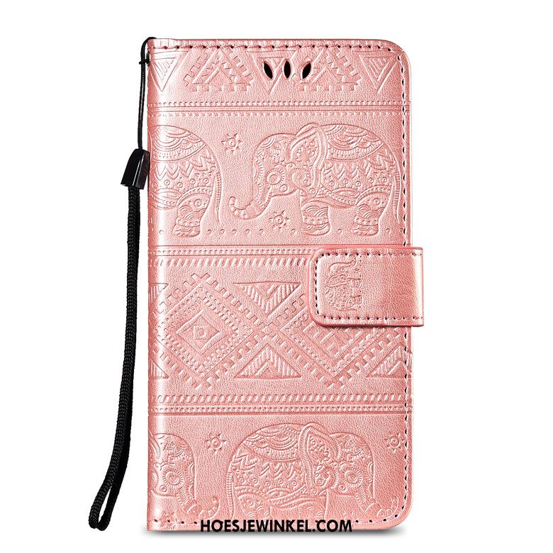 Huawei Y6 2018 Hoesje Bescherming Rood Anti-fall, Huawei Y6 2018 Hoesje Leren Etui Hoes