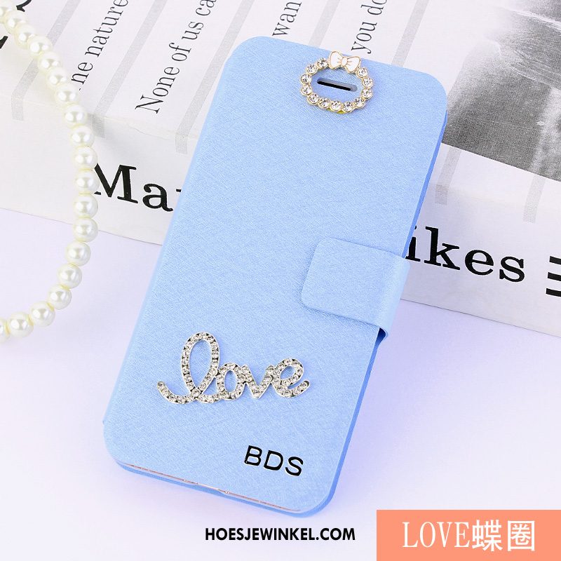 Huawei Y6 2018 Hoesje Blauw Hoes Mobiele Telefoon, Huawei Y6 2018 Hoesje Folio Leren Etui