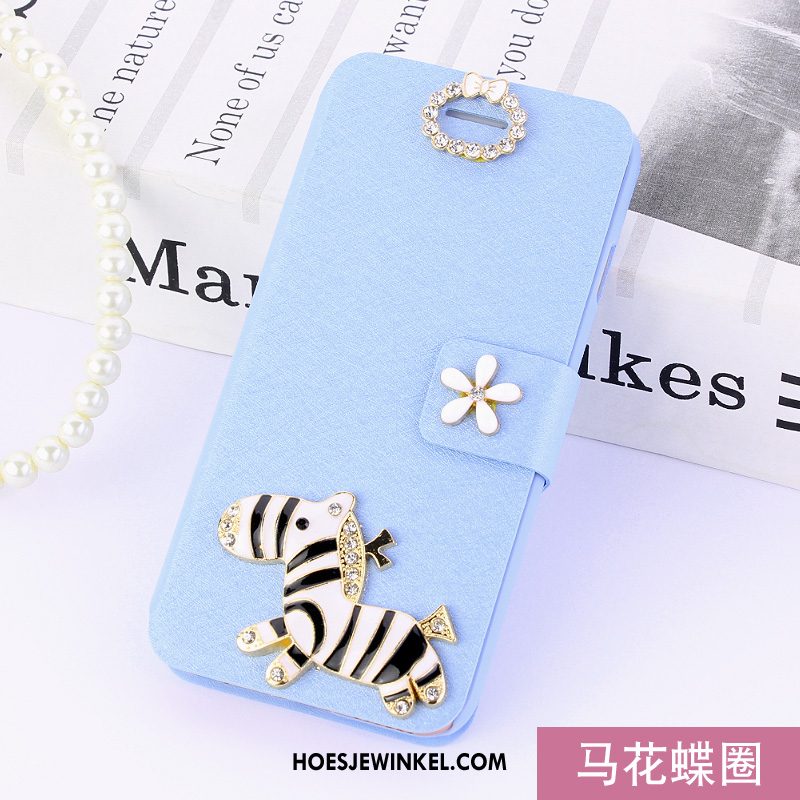 Huawei Y6 2018 Hoesje Blauw Hoes Mobiele Telefoon, Huawei Y6 2018 Hoesje Folio Leren Etui