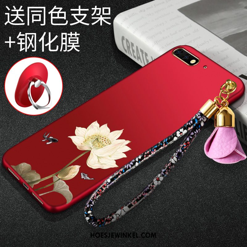 Huawei Y6 2018 Hoesje Bloemen Hoes Rood, Huawei Y6 2018 Hoesje Skärmskydd Zacht