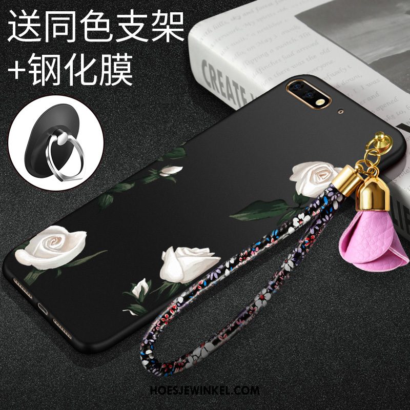 Huawei Y6 2018 Hoesje Bloemen Hoes Rood, Huawei Y6 2018 Hoesje Skärmskydd Zacht