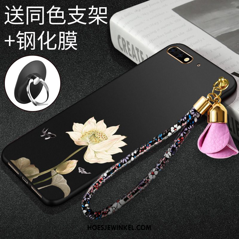 Huawei Y6 2018 Hoesje Bloemen Hoes Rood, Huawei Y6 2018 Hoesje Skärmskydd Zacht