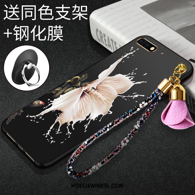 Huawei Y6 2018 Hoesje Bloemen Hoes Rood, Huawei Y6 2018 Hoesje Skärmskydd Zacht