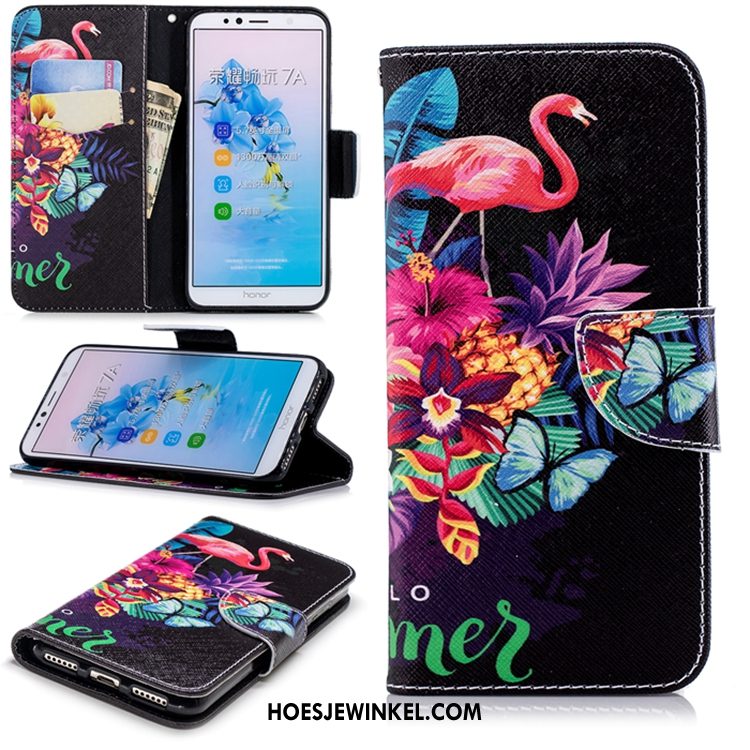 Huawei Y6 2018 Hoesje Folio All Inclusive Zwart, Huawei Y6 2018 Hoesje Mobiele Telefoon Leren Etui