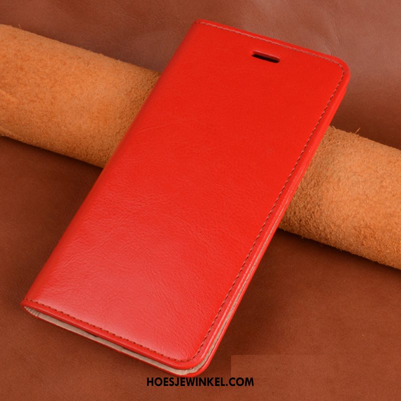 Huawei Y6 2018 Hoesje Hoes Echt Leer Bescherming, Huawei Y6 2018 Hoesje Leren Etui Oranje Braun