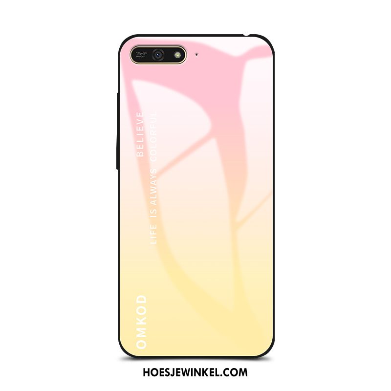 Huawei Y6 2018 Hoesje Lovers Bescherming Glas, Huawei Y6 2018 Hoesje Zoet Geel