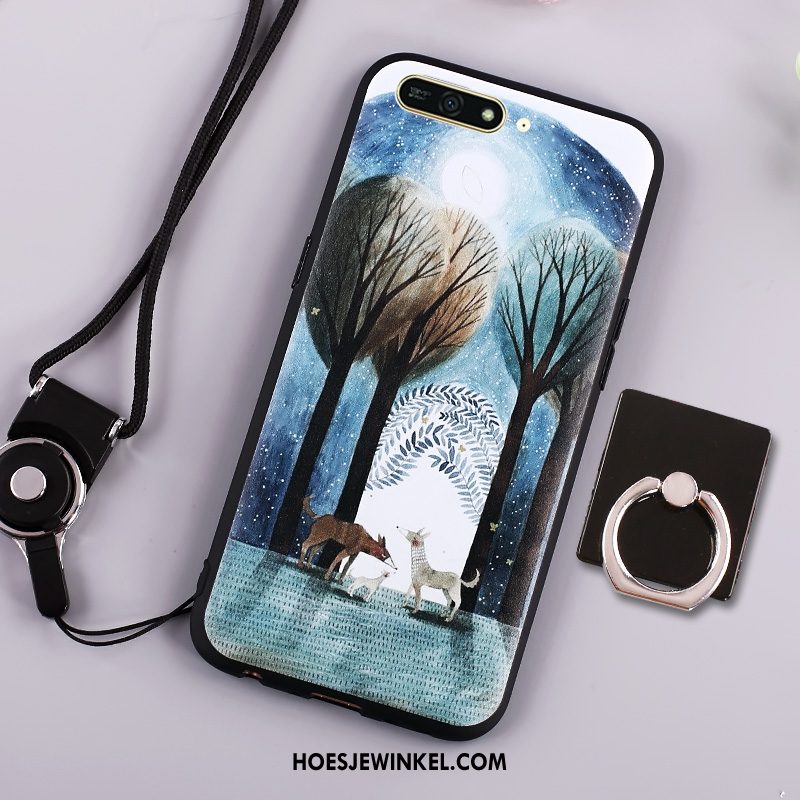 Huawei Y6 2018 Hoesje Siliconen Donkerblauw Spotprent, Huawei Y6 2018 Hoesje Mobiele Telefoon