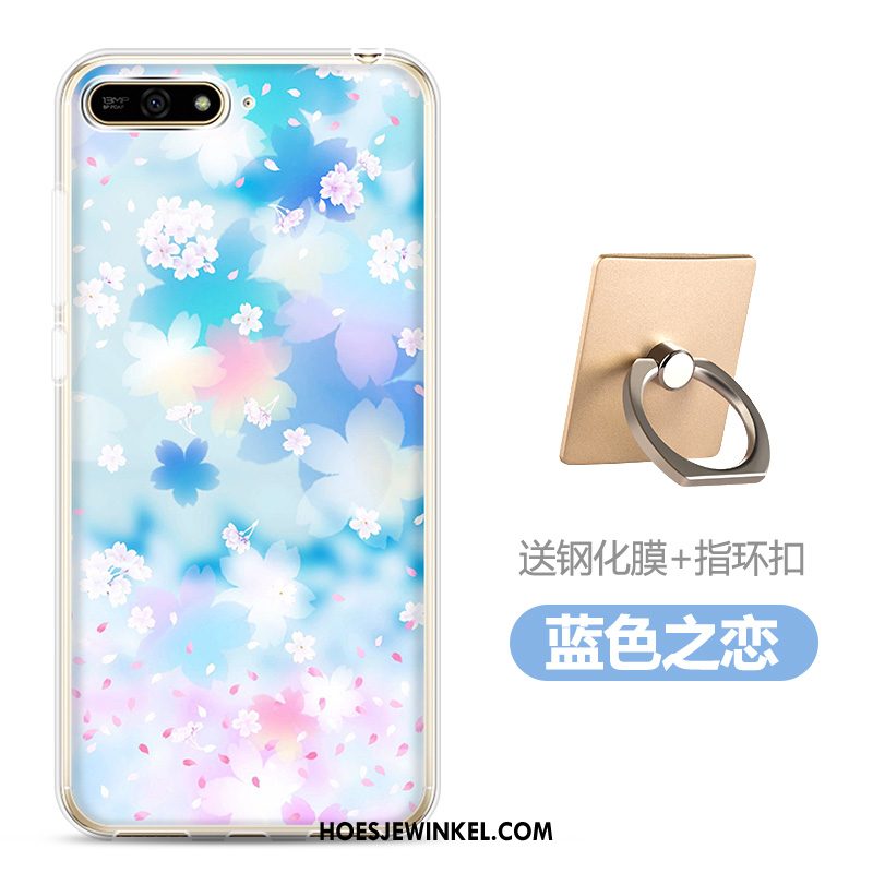 Huawei Y6 2018 Hoesje Zacht Skärmskydd Spotprent, Huawei Y6 2018 Hoesje Donkerblauw Hoes