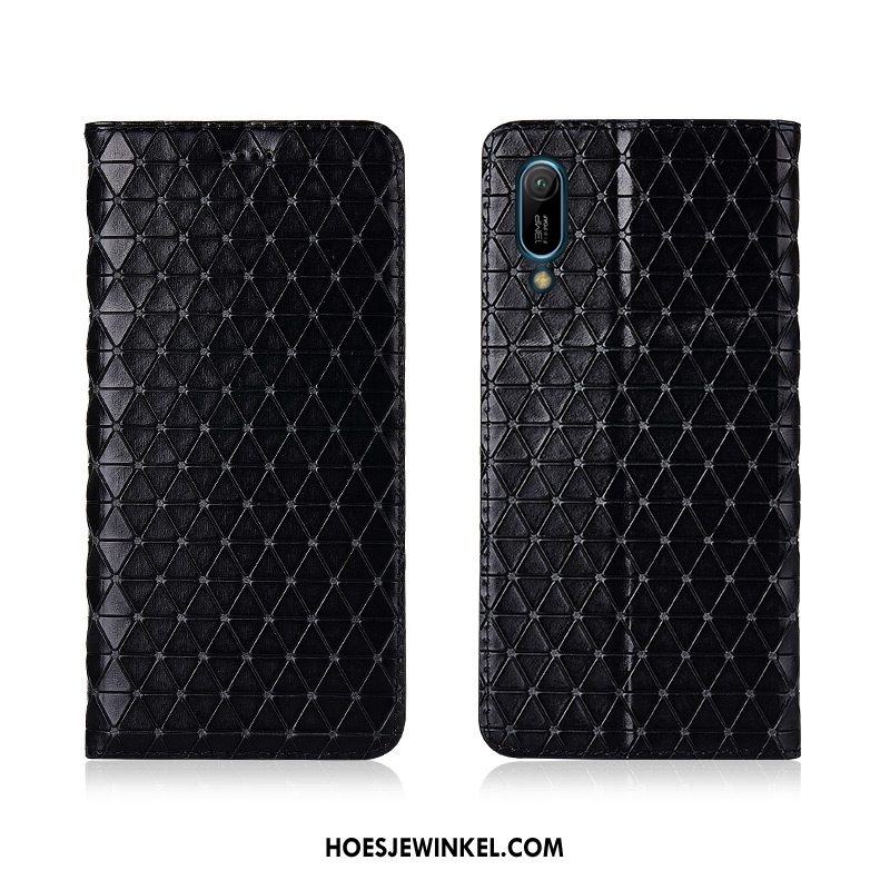 Huawei Y6 2019 Hoesje Anti-fall Zacht Siliconen, Huawei Y6 2019 Hoesje Echt Leer Leren Etui Braun