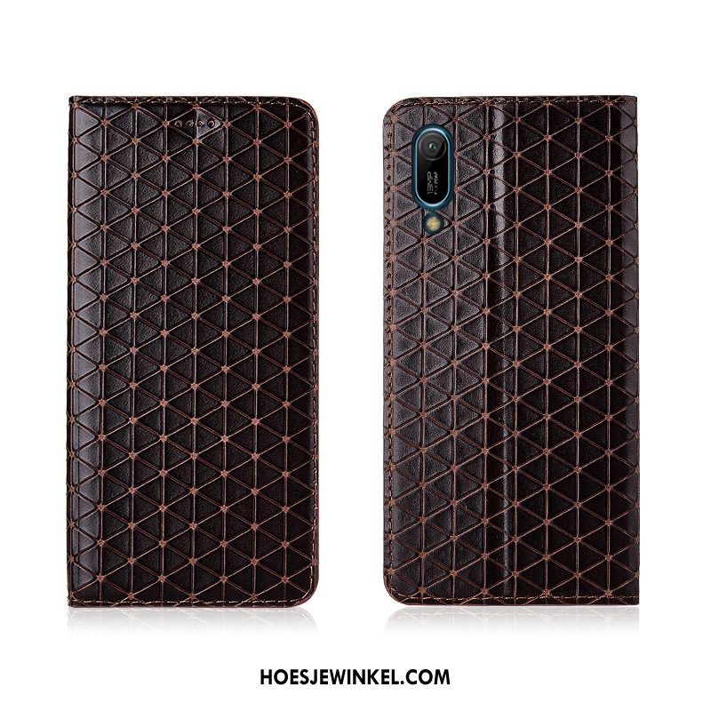 Huawei Y6 2019 Hoesje Anti-fall Zacht Siliconen, Huawei Y6 2019 Hoesje Echt Leer Leren Etui Braun