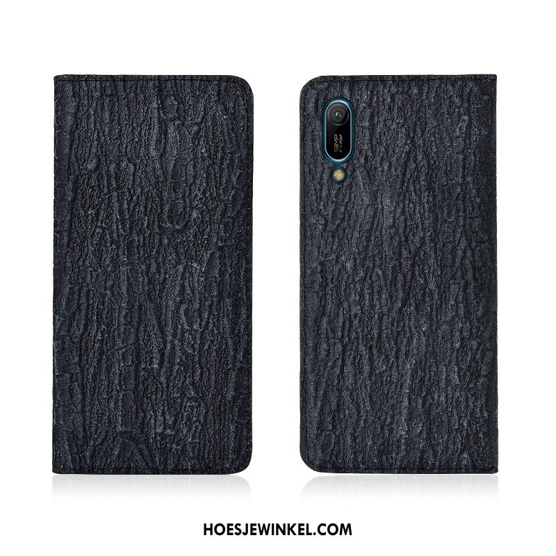 Huawei Y6 2019 Hoesje Blauw Echt Leer Anti-fall, Huawei Y6 2019 Hoesje Bescherming Clamshell