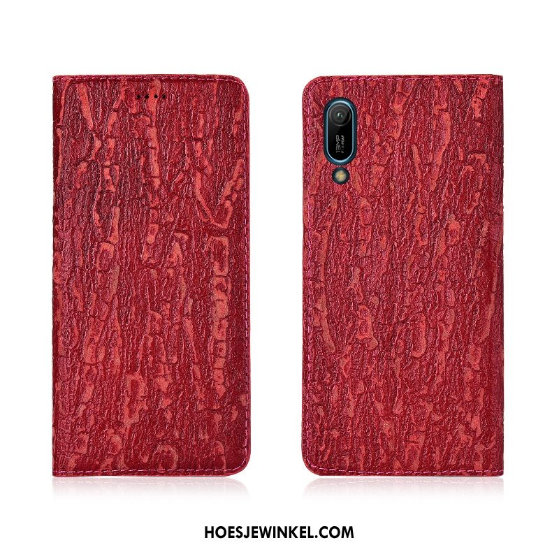 Huawei Y6 2019 Hoesje Blauw Echt Leer Anti-fall, Huawei Y6 2019 Hoesje Bescherming Clamshell