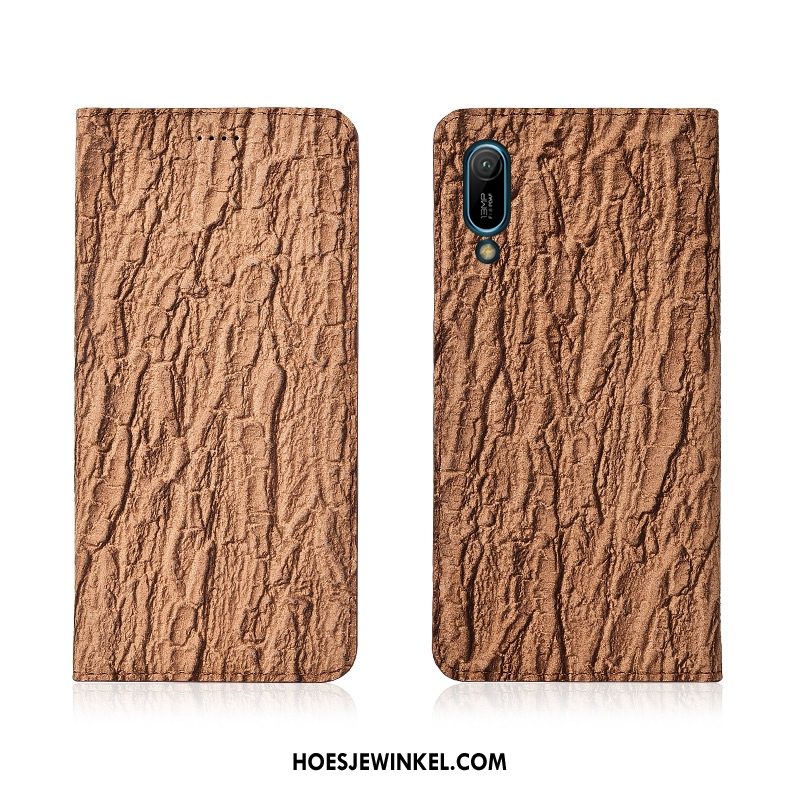 Huawei Y6 2019 Hoesje Blauw Echt Leer Anti-fall, Huawei Y6 2019 Hoesje Bescherming Clamshell