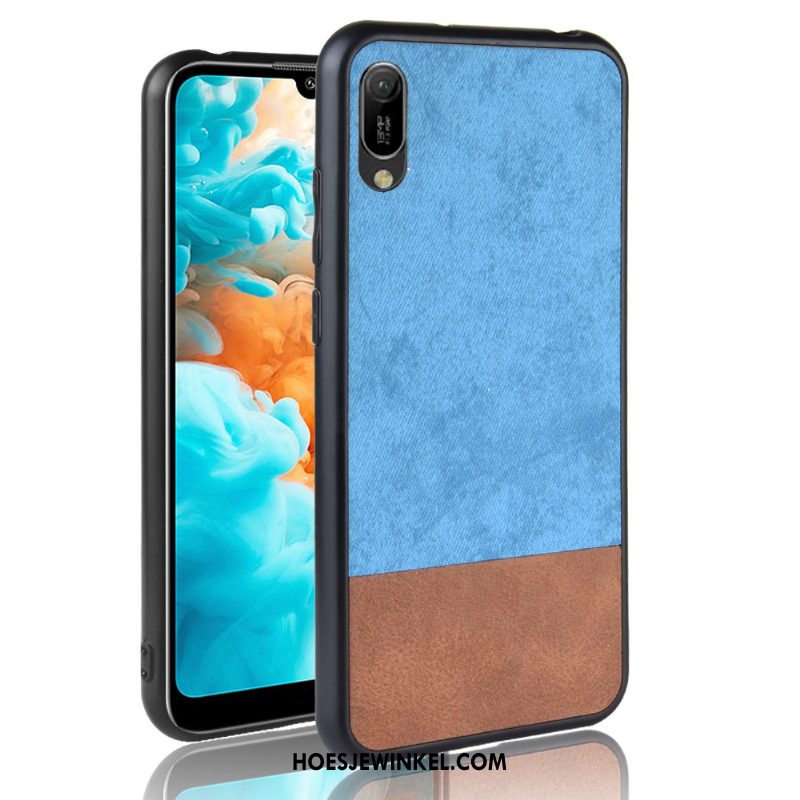 Huawei Y6 2019 Hoesje Hoes Gemengde Kleuren Bescherming, Huawei Y6 2019 Hoesje Denim Patroon