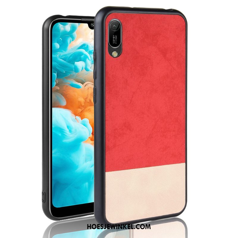 Huawei Y6 2019 Hoesje Hoes Gemengde Kleuren Bescherming, Huawei Y6 2019 Hoesje Denim Patroon