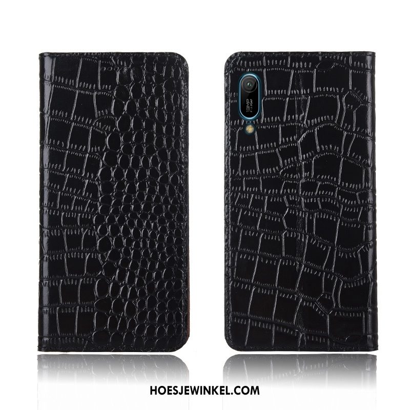 Huawei Y6 2019 Hoesje Hoes Krokodil Zacht, Huawei Y6 2019 Hoesje Anti-fall Echt Leer Braun