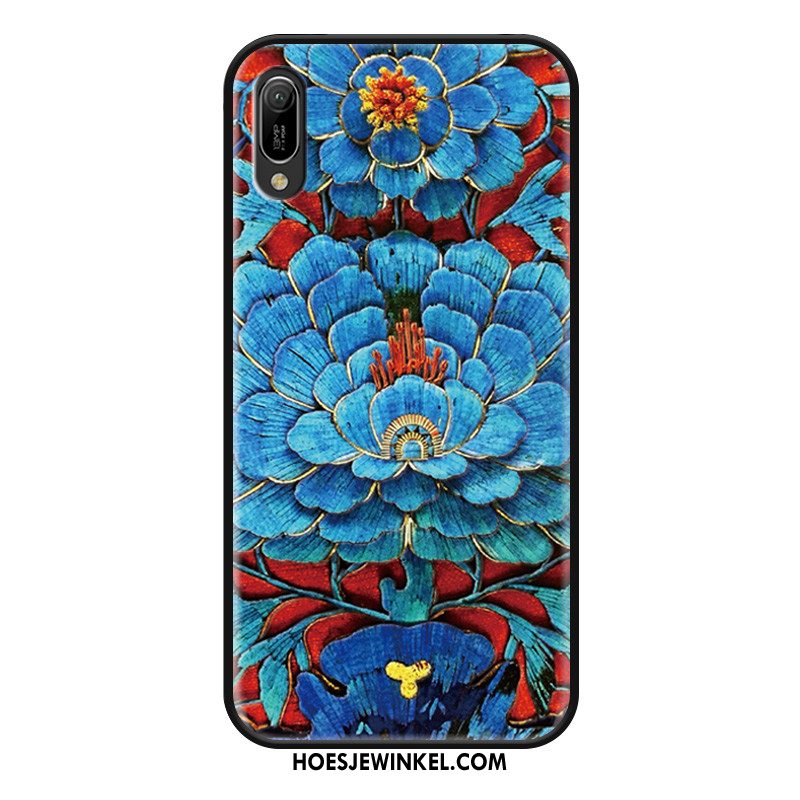 Huawei Y6 2019 Hoesje Luxe Reliëf Blauw, Huawei Y6 2019 Hoesje Mobiele Telefoon Bescherming