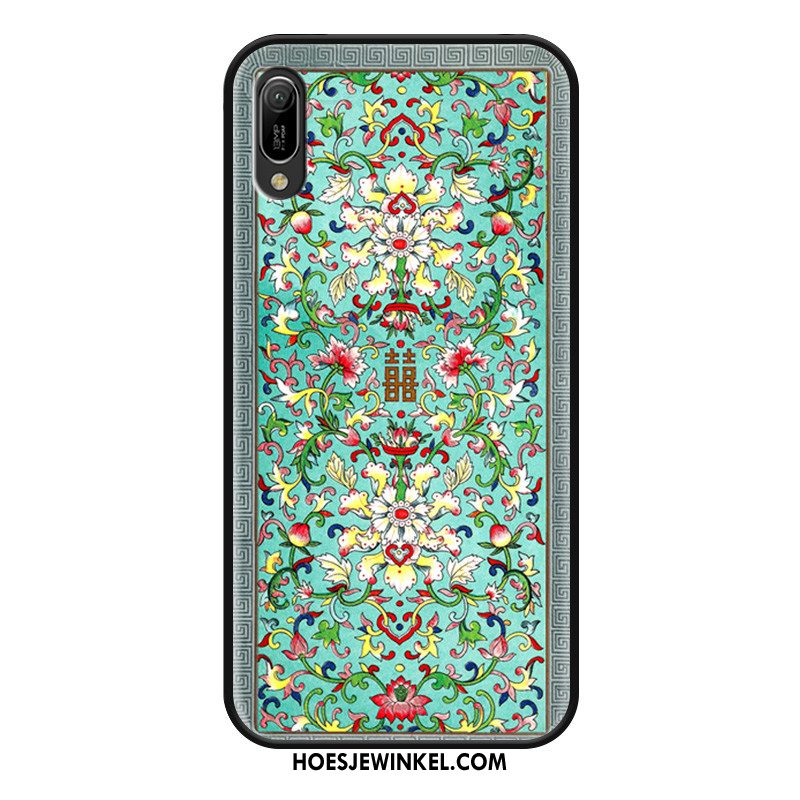 Huawei Y6 2019 Hoesje Luxe Reliëf Blauw, Huawei Y6 2019 Hoesje Mobiele Telefoon Bescherming