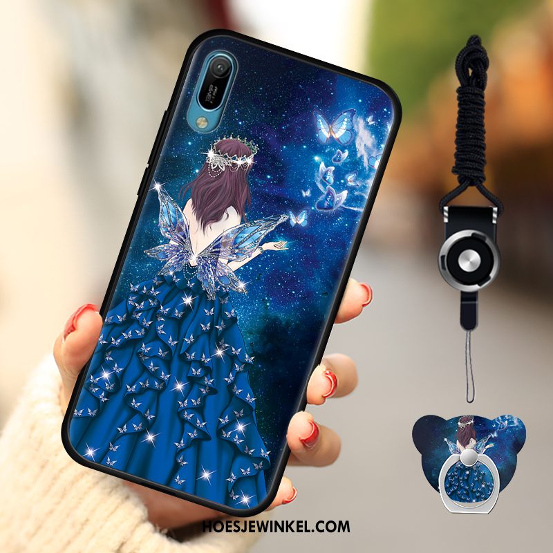 Huawei Y6 2019 Hoesje Mobiele Telefoon Blauw Tempereren, Huawei Y6 2019 Hoesje Skärmskydd Hoes