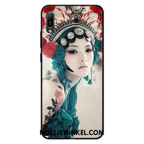 Huawei Y6 2019 Hoesje Zwart Mobiele Telefoon Schrobben, Huawei Y6 2019 Hoesje Kant Zacht