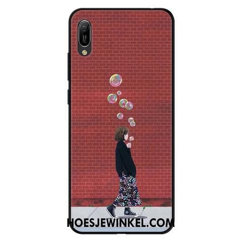 Huawei Y6 2019 Hoesje Zwart Mobiele Telefoon Schrobben, Huawei Y6 2019 Hoesje Kant Zacht