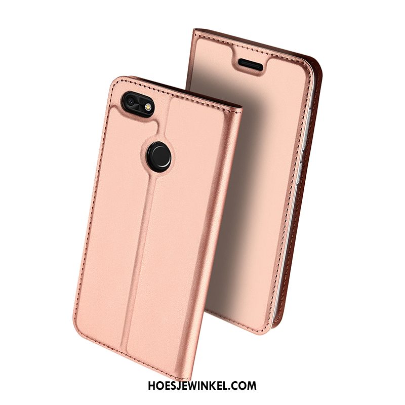 Huawei Y6 Pro 2017 Hoesje Dun Leren Etui Goud, Huawei Y6 Pro 2017 Hoesje Bescherming Hoes