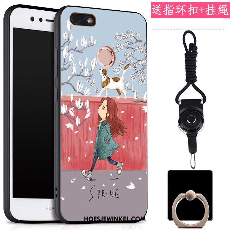 Huawei Y6 Pro 2017 Hoesje Klittenband Ring Hanger, Huawei Y6 Pro 2017 Hoesje Bescherming Zwart