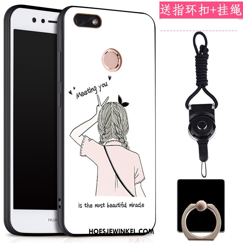 Huawei Y6 Pro 2017 Hoesje Klittenband Ring Hanger, Huawei Y6 Pro 2017 Hoesje Bescherming Zwart