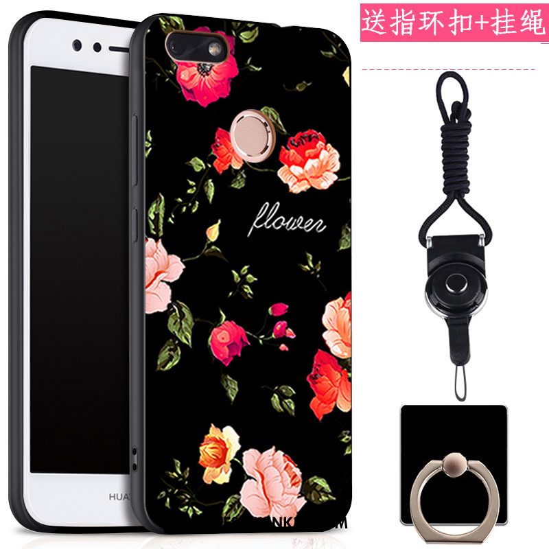 Huawei Y6 Pro 2017 Hoesje Klittenband Ring Hanger, Huawei Y6 Pro 2017 Hoesje Bescherming Zwart