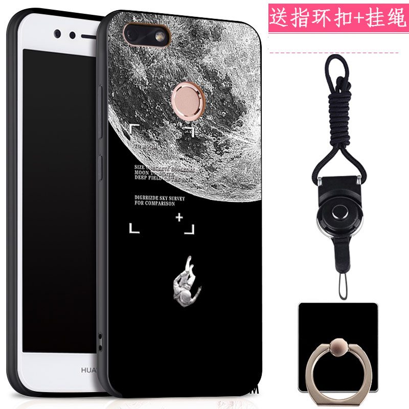 Huawei Y6 Pro 2017 Hoesje Klittenband Ring Hanger, Huawei Y6 Pro 2017 Hoesje Bescherming Zwart