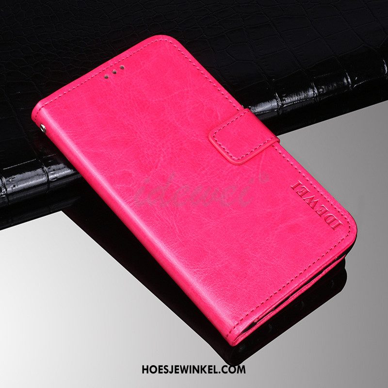 Huawei Y6 Pro 2017 Hoesje Leren Etui Anti-fall Patroon, Huawei Y6 Pro 2017 Hoesje Rood Portemonnee