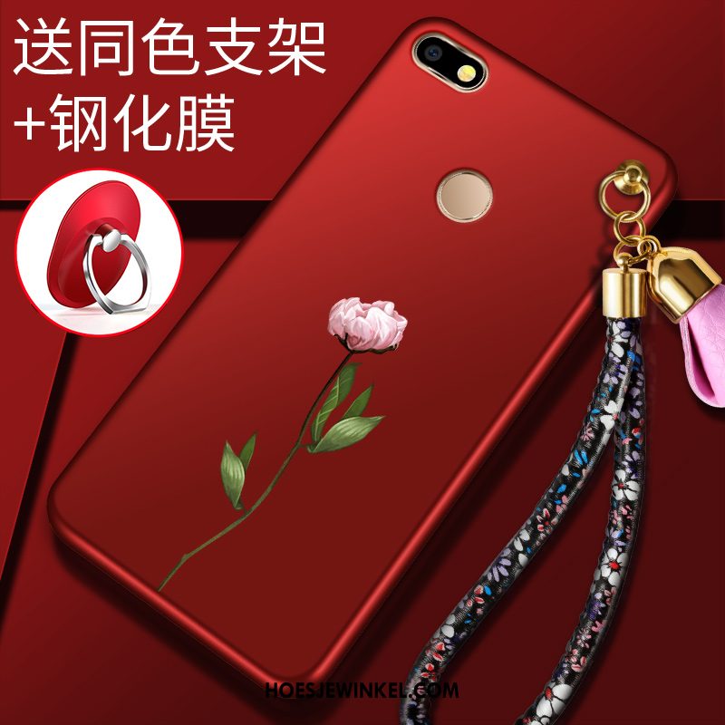 Huawei Y6 Pro 2017 Hoesje Skärmskydd Bloemen Ondersteuning, Huawei Y6 Pro 2017 Hoesje Zwart Zacht