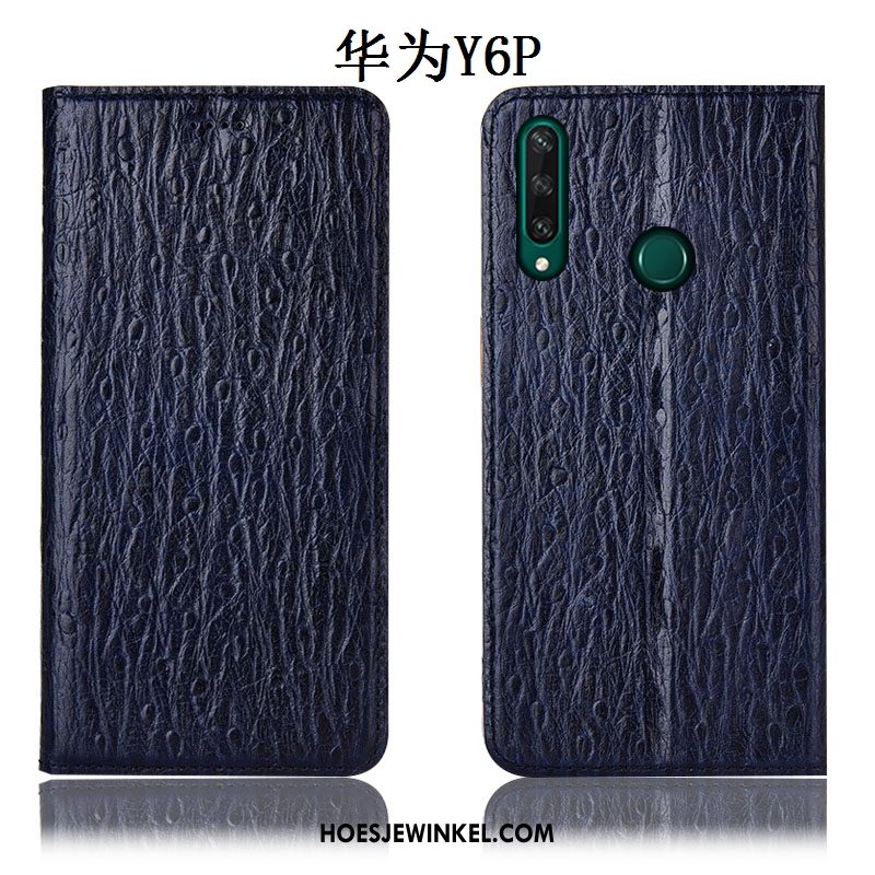 Huawei Y6p Hoesje Anti-fall Echt Leer Patroon, Huawei Y6p Hoesje Blauw Mobiele Telefoon