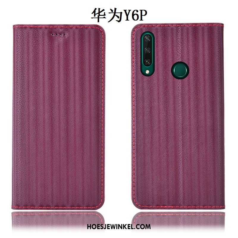 Huawei Y6p Hoesje Hoes All Inclusive Echt Leer, Huawei Y6p Hoesje Anti-fall Bescherming Braun