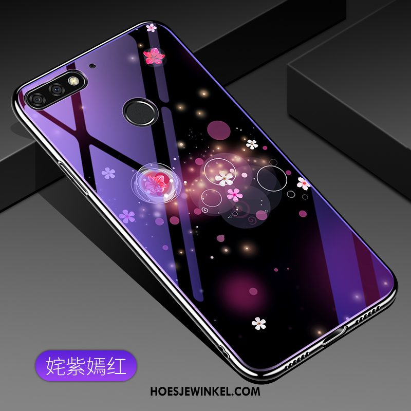 Huawei Y7 2018 Hoesje Bescherming Gehard Glas Blauw, Huawei Y7 2018 Hoesje Mobiele Telefoon Hoes