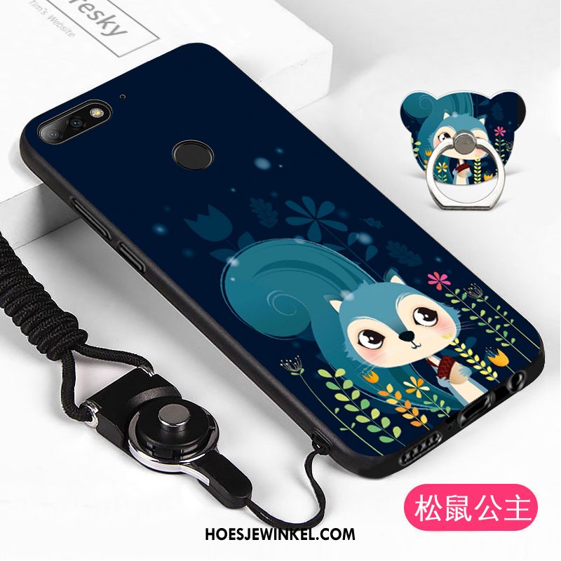 Huawei Y7 2018 Hoesje Hanger Hoes Blauw, Huawei Y7 2018 Hoesje Mobiele Telefoon