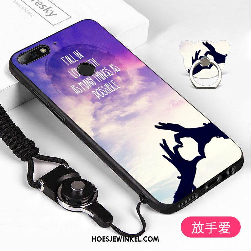 Huawei Y7 2018 Hoesje Hanger Hoes Blauw, Huawei Y7 2018 Hoesje Mobiele Telefoon