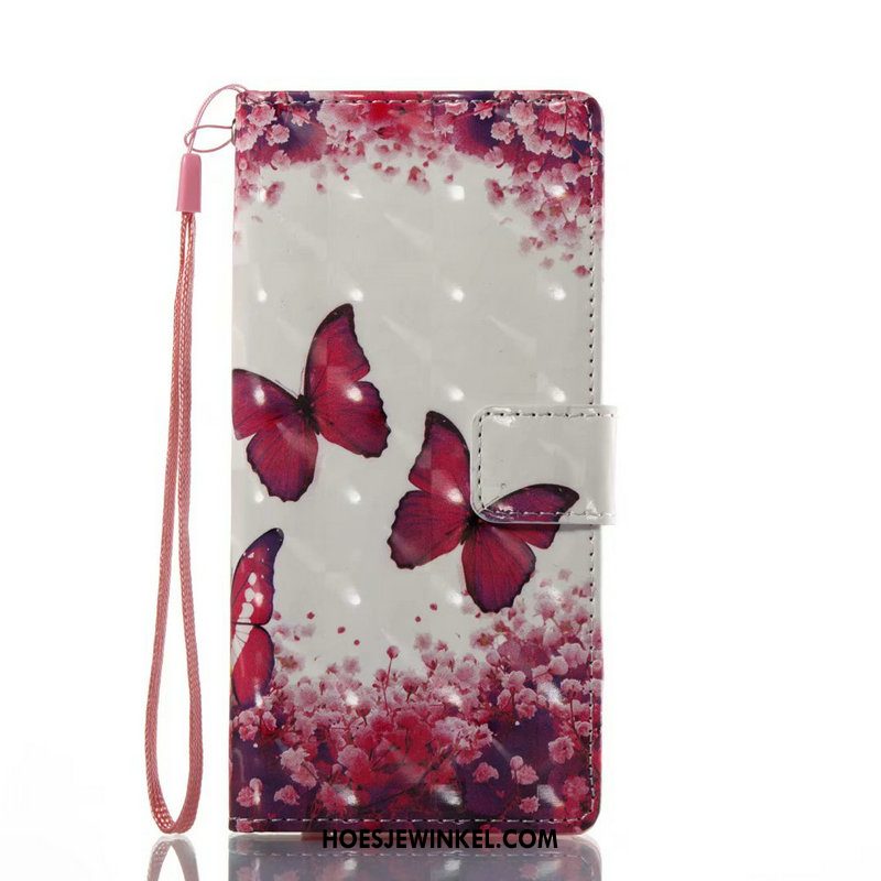 Huawei Y7 2018 Hoesje Leren Etui Roze Folio, Huawei Y7 2018 Hoesje Mobiele Telefoon Bloemen