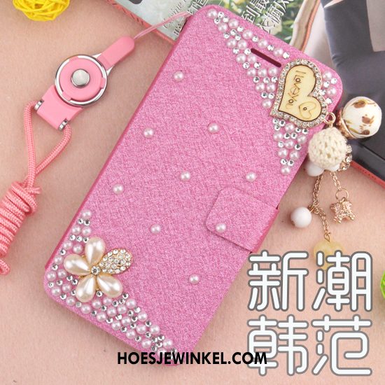 Huawei Y7 2018 Hoesje Met Strass Leren Etui Hoes, Huawei Y7 2018 Hoesje Blauw Mobiele Telefoon