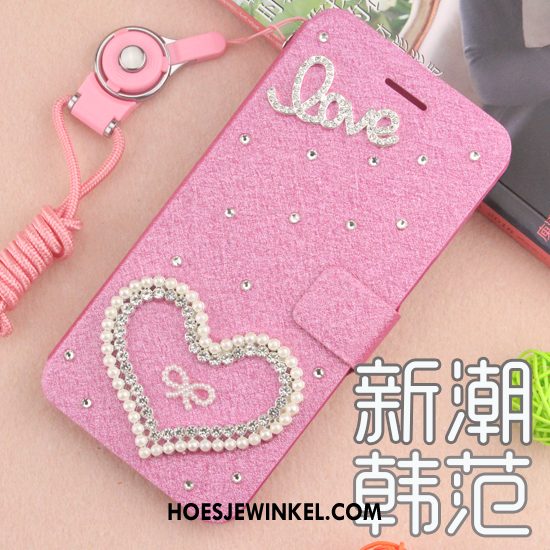 Huawei Y7 2018 Hoesje Met Strass Leren Etui Hoes, Huawei Y7 2018 Hoesje Blauw Mobiele Telefoon