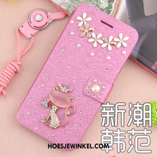 Huawei Y7 2018 Hoesje Met Strass Leren Etui Hoes, Huawei Y7 2018 Hoesje Blauw Mobiele Telefoon