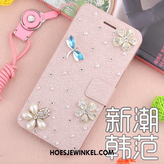 Huawei Y7 2018 Hoesje Met Strass Leren Etui Hoes, Huawei Y7 2018 Hoesje Blauw Mobiele Telefoon