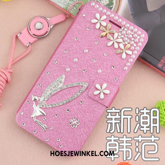 Huawei Y7 2018 Hoesje Met Strass Leren Etui Hoes, Huawei Y7 2018 Hoesje Blauw Mobiele Telefoon