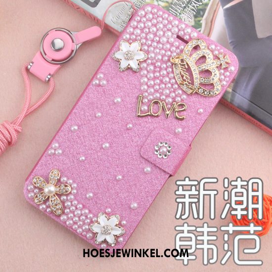 Huawei Y7 2018 Hoesje Met Strass Leren Etui Hoes, Huawei Y7 2018 Hoesje Blauw Mobiele Telefoon