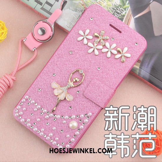 Huawei Y7 2018 Hoesje Met Strass Leren Etui Hoes, Huawei Y7 2018 Hoesje Blauw Mobiele Telefoon